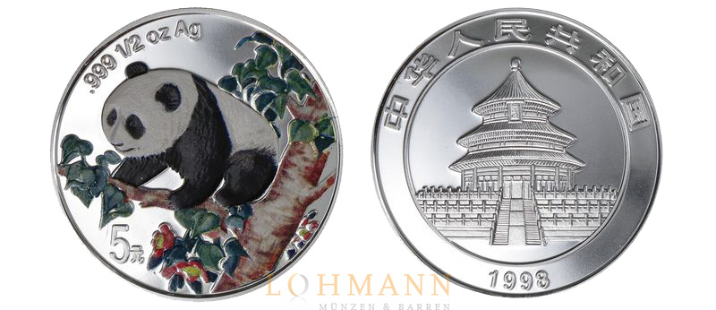 China Silber Panda - Farbmünze 1998